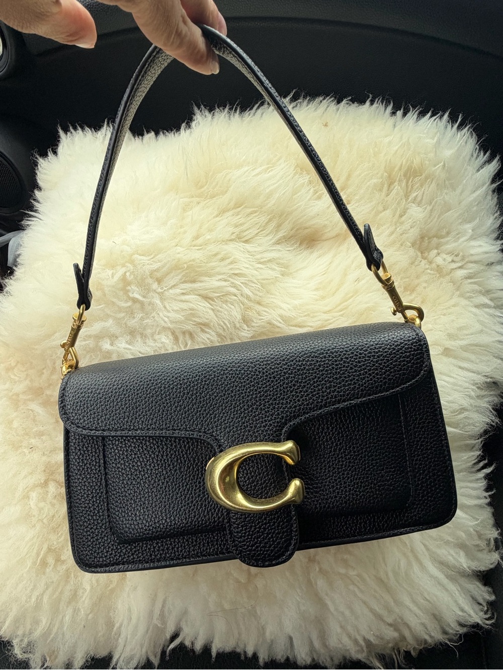 Coach Black Leather Shoulder Bag with Gold 'C' Hardware